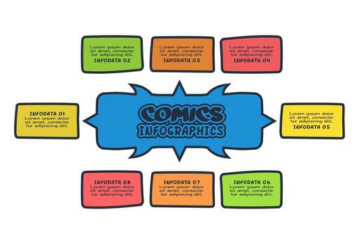 Comics infographic with 8 steps, options, parts or processes. Business data visualization. Creative infographic template vector