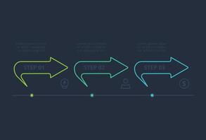 Line concept for infographic with 3 steps, options, parts or processes. Template for web on a black background. vector