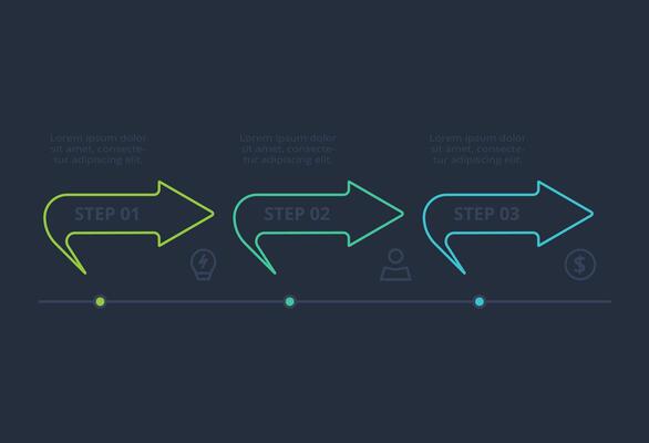 Line concept for infographic with 3 steps, options, parts or processes. Template for web on a black background.