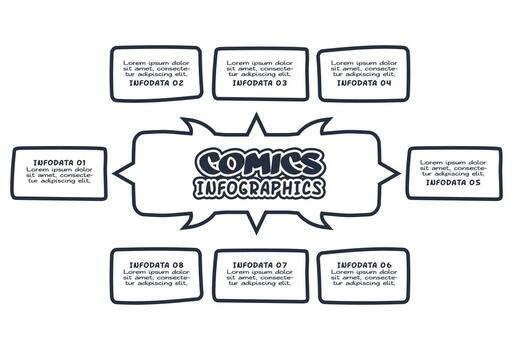 Comics infographic with 8 steps, options, parts or processes. Business data visualization. Creative infographic template vector