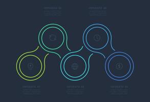 Line concept for infographic with 5 steps, options, parts or processes. Template for web on a black background. vector