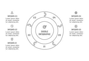 Doodle infographic elements with 5 options. business template for presentation vector