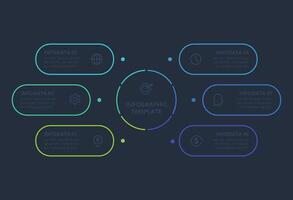 Line concept for infographic with 6 steps, options, parts or processes. Template for web on a black background. vector