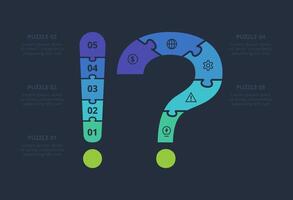 Puzzle infographic with 5 elements, presentations, illustration. Template for web on a black background. vector