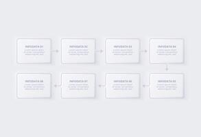 Neumorphic flowchart infographic. Creative concept for infographic with 8 steps, options, parts or processes. Template for diagram, graph, presentation and chart. vector