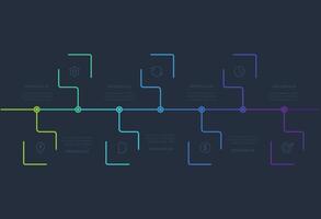Line concept for infographic with 7 steps, options, parts or processes. Template for web on a black background. vector