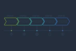 Line concept for infographic with 5 steps, options, parts or processes. Template for web on a black background. vector