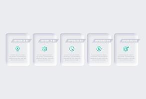 Neumorphic flowchart infographic. Creative concept for infographic with 5 steps, options, parts or processes. Template for diagram, graph, presentation and chart. vector