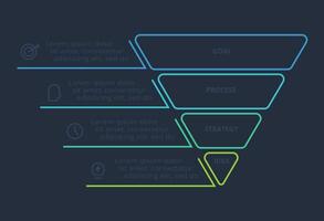 Line concept for infographic with 4 steps, options, parts or processes. Template for web on a black background. vector