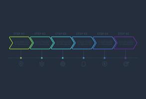 Line concept for infographic with 6 steps, options, parts or processes. Template for web on a black background. vector