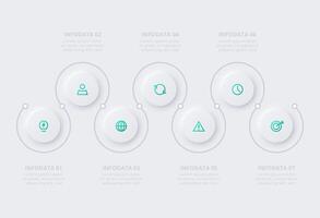 Neumorphic flowchart infographic. Creative concept for infographic with 7 steps, options, parts or processes. Template for diagram, graph, presentation and chart. vector