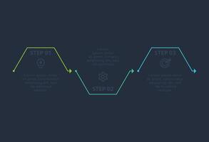 Line concept for infographic with 3 steps, options, parts or processes. Template for web on a black background. vector