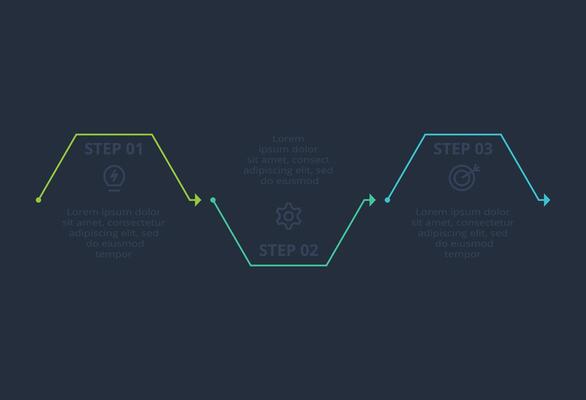 Line concept for infographic with 3 steps, options, parts or processes. Template for web on a black background.
