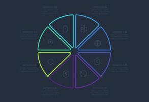 Line concept for infographic with 8 steps, options, parts or processes. Template for web on a black background. vector