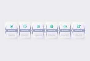 Neumorphic flowchart infographic. Creative concept for infographic with 6 steps, options, parts or processes. Template for diagram, graph, presentation and chart. vector