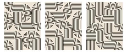 Set of trendy modern abstract geometric bauhaus posters with circle, square line shape. Minimalistic print for wall art decoration, postcard or brochure cover design in retro style art vector