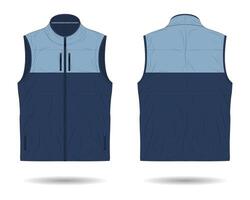 Modern blue vest mockup front and back view vector