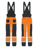 Overall hi vis workwear mockup front and back view vector