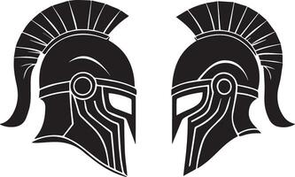 Two spartan helmets, one black and one white vector
