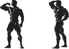 Two silhouettes of a man with muscles vector