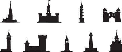 Silhouettes of different buildings and towers vector
