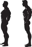 Two silhouettes of a man standing in front of a mirror vector