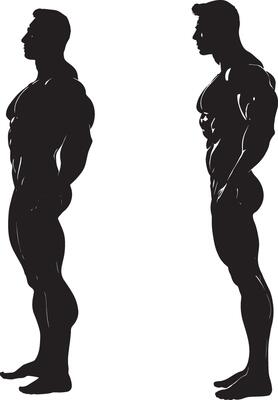 Two silhouettes of a man standing in front of a mirror