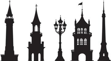Silhouettes of different buildings in different styles vector