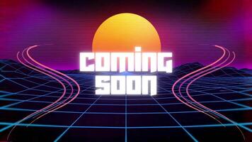 Coming soon text on a retro style background video