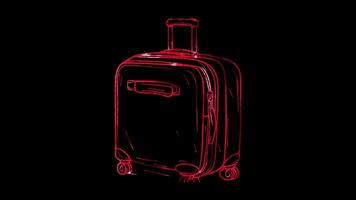 Neon frame effect, Suitcase trolley on black background video