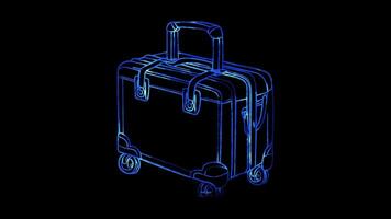 Neon frame effect, Suitcase trolley on black background video
