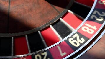 A close-up view of an old roulette wheel spinning, showcasing its classic design and the thrill of the game video