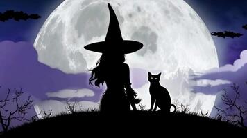 An Enchanting Witch Silhouette Appears Dramatically Beneath a Beautiful Full Moon video
