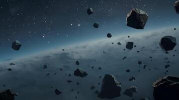 Asteroids floating in space video