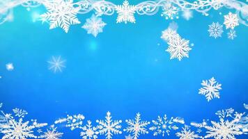 A collection of intricate snowflakes on a bright blue background, creating a winter wonderland effect. video