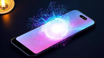 A Vibrant Smartphone Display Resting on a Dark Surface for an Engaging Visual Experience video