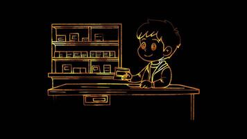 Neon frame effect, Check-in desk on black background video