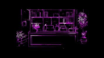 Neon frame effect, Check-in desk on black background video