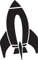 A black and white rocket icon on a white background vector