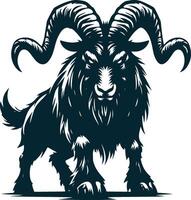 A black goat with horns on its head vector