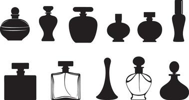 Various perfume bottles silhouettes on a white background vector