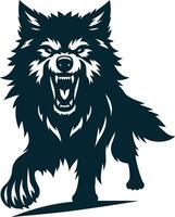A wolf with its mouth open and its teeth showing vector