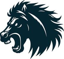 A black horse head with an open mouth vector