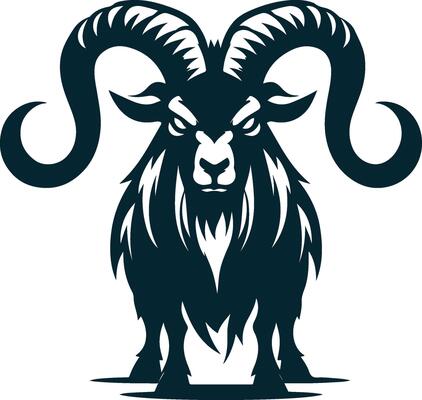The ram is standing with its horns up