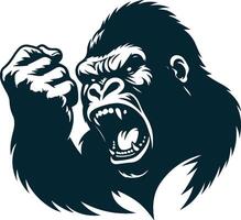 Gorilla head with a fist raised in the air vector