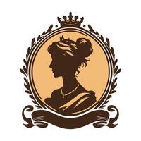 The silhouette of a woman in a crown with a ribbon around it vector
