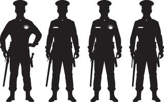 Silhouettes of police officers in different poses vector