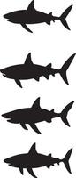 Shark silhouette designs, aquatic predator imagery, shark shapes collection, sea life graphics vector