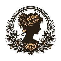 The silhouette of a woman in a floral wreath vector