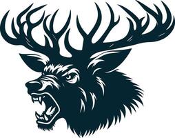 A deer head with large horns and a big mouth vector